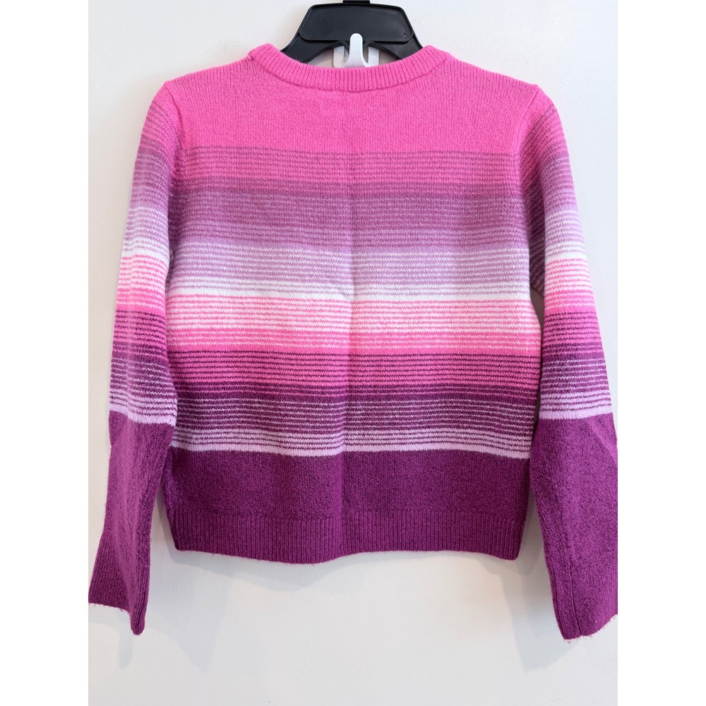 Gap Kids Girls Ombre Striped Knit Sweater Pink Purple White Crew Neck Pullover - Picture 4 of 7